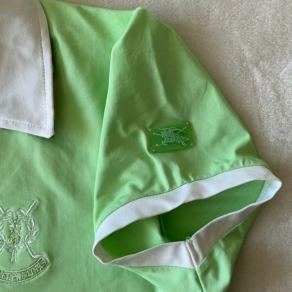 New Burberry Golf Neon Green  Short sleeve collar shirt - Picture 8 of 15